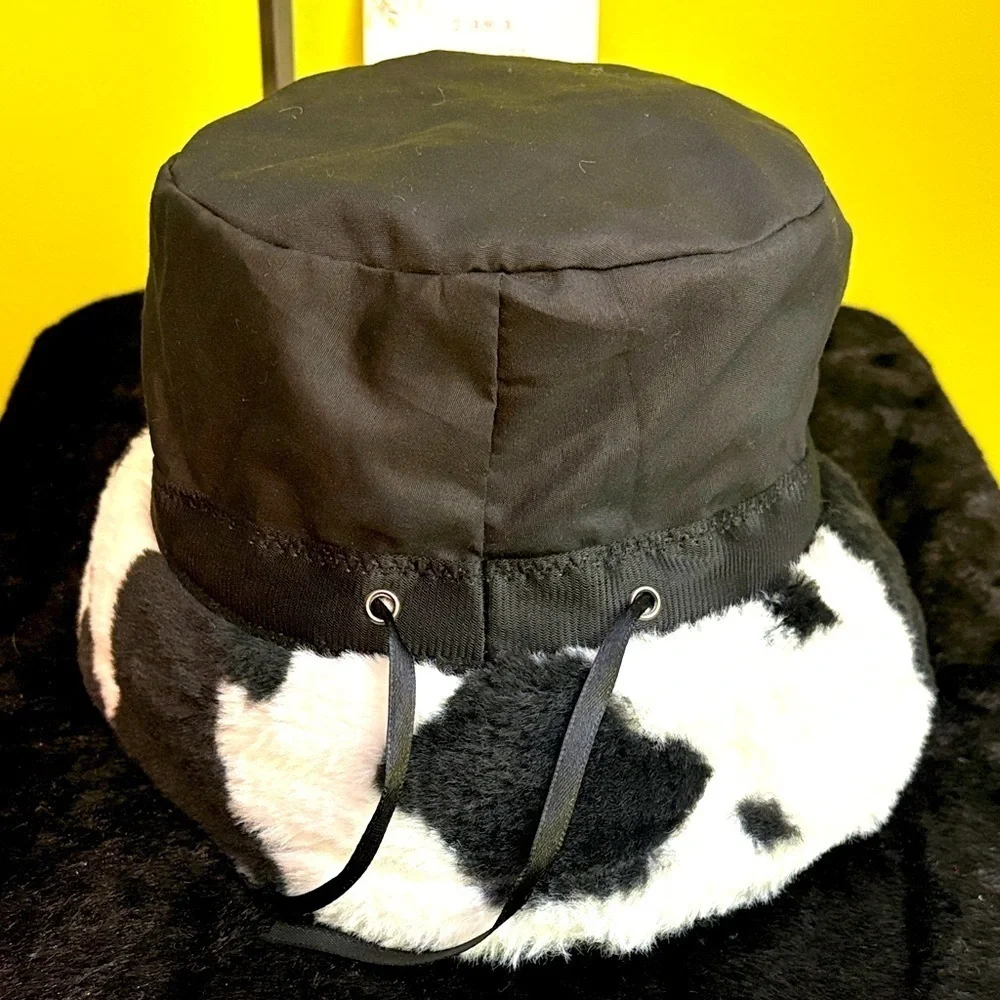 Adult Black and White Fuzzy Bucket Hat~Free Posh Friends 4ever Pin